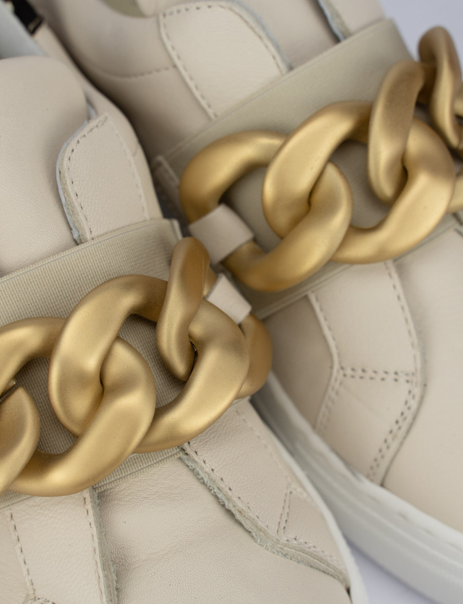 Sneakers tacco 1cm pelle beige