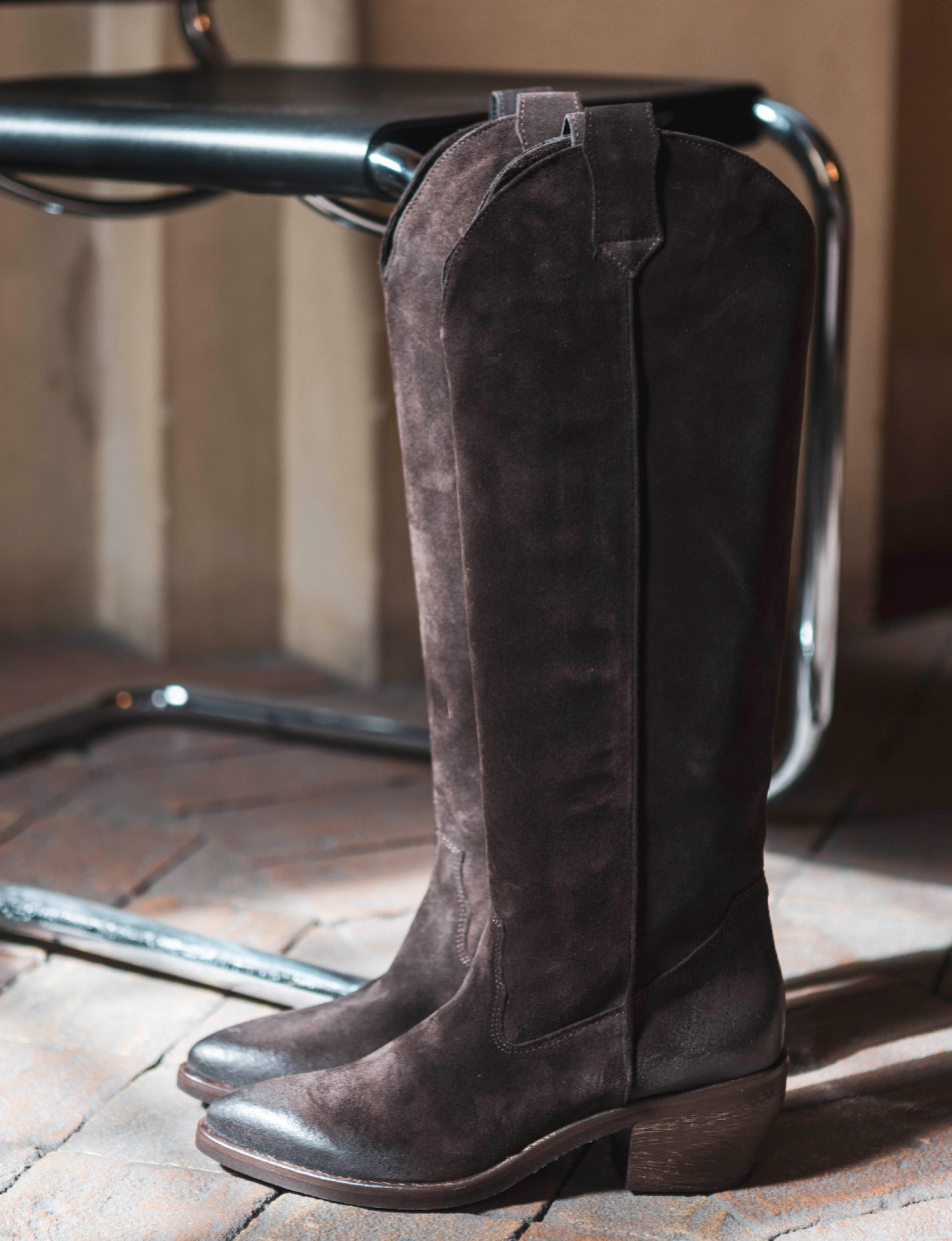 High heel boots heel 7 cm dark brown chamois