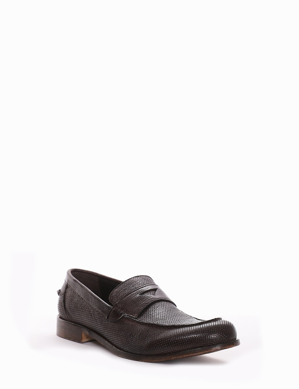 Loafers heel 2 cm dark brown leather