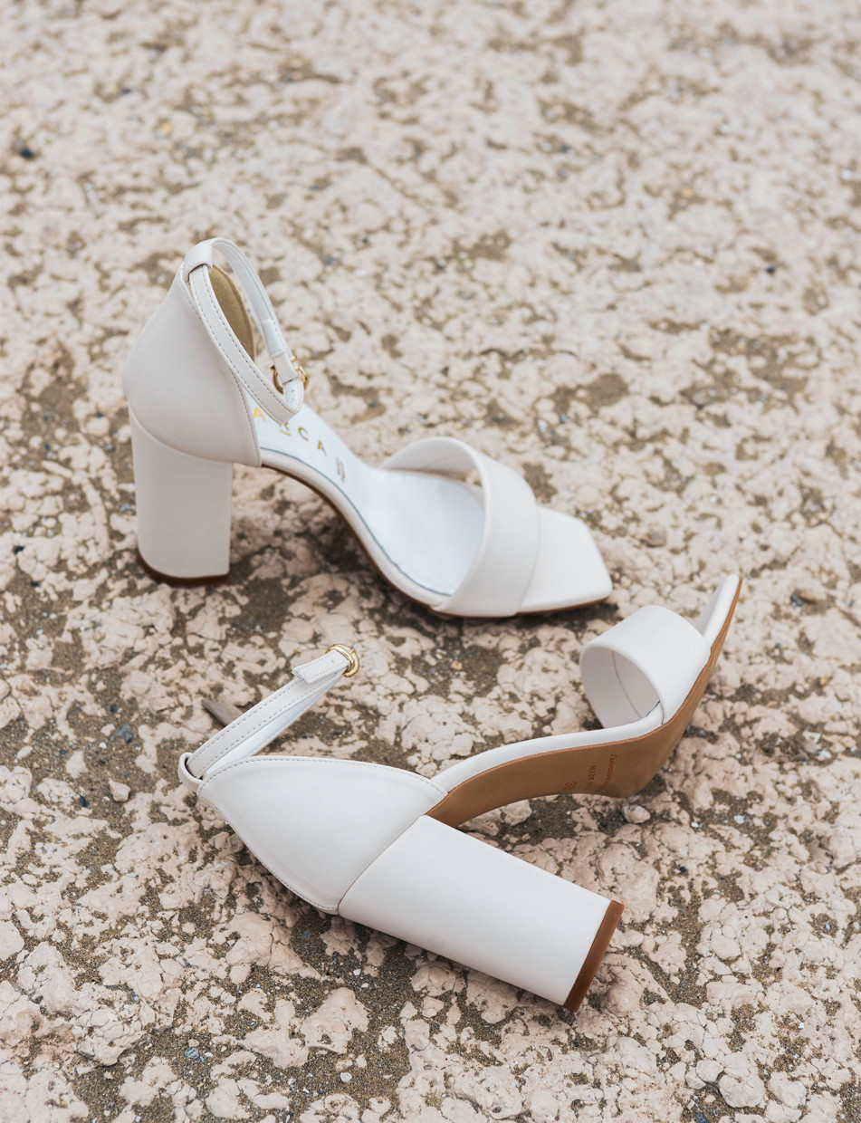 High heel sandals heel 8 cm white leather