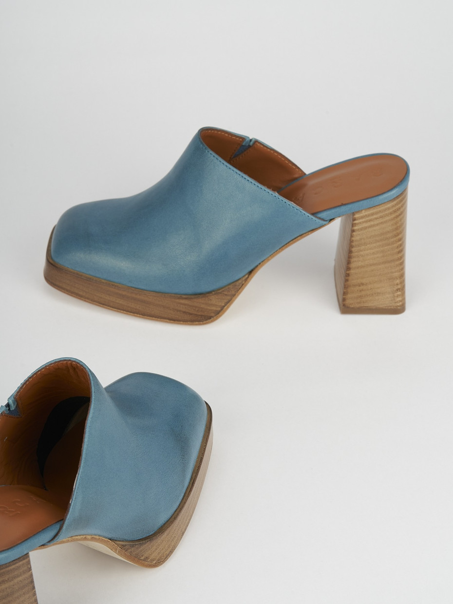 Sabot heel 9 cm blu leather