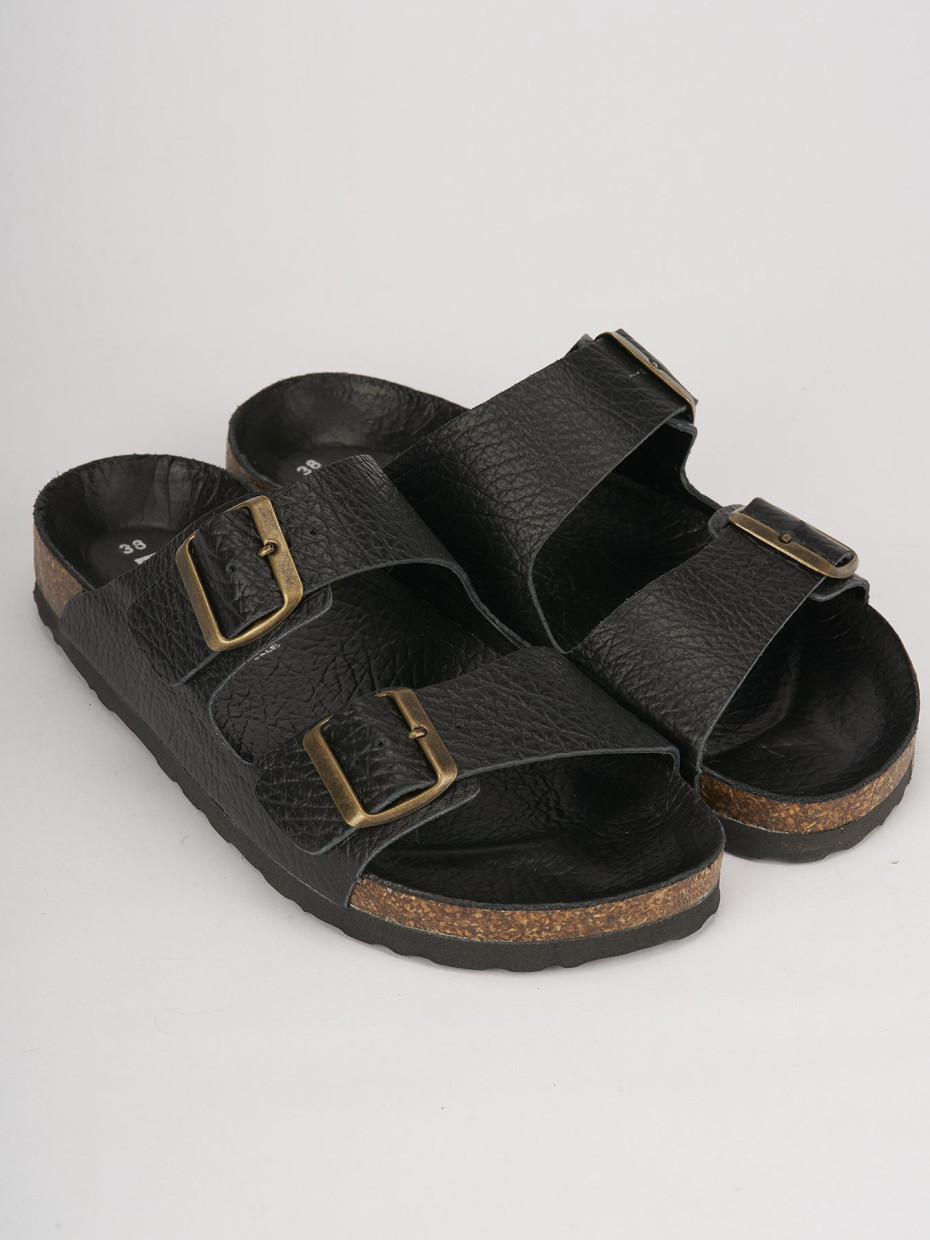 Slippers black leather