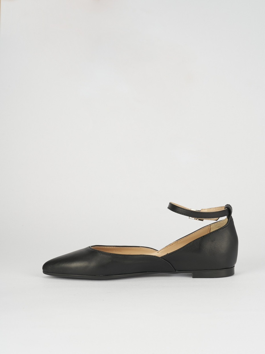 Flat shoes heel 1 cm black leather