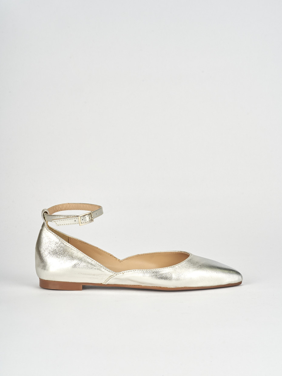 Flat shoes heel 1 cm gold leather