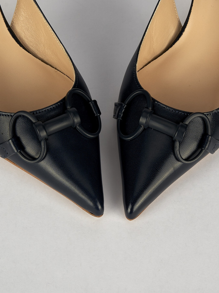 Décolleté e slingback tacco 5cm pelle blu