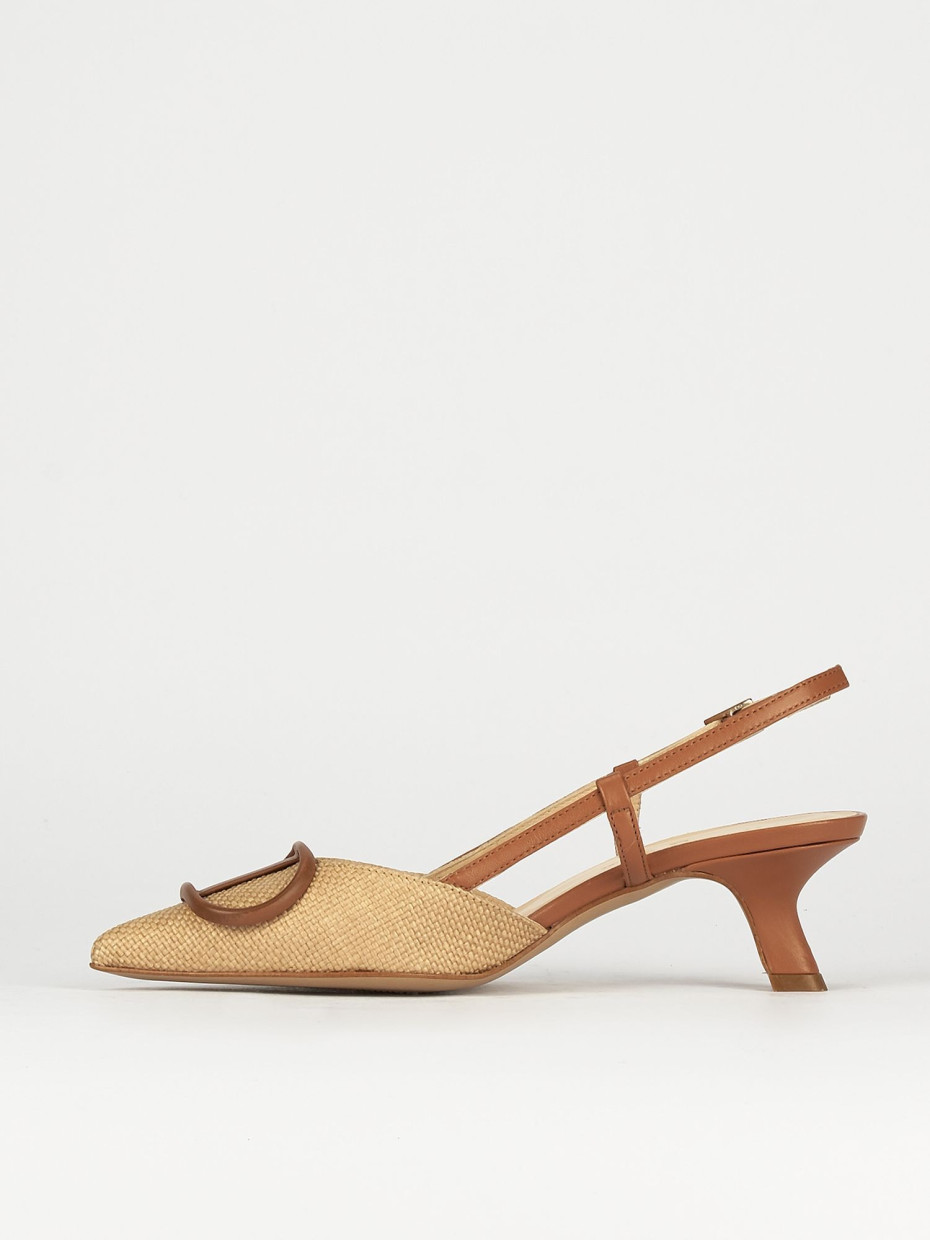 Slingback decoltè tacco 3 cm marrone pelle