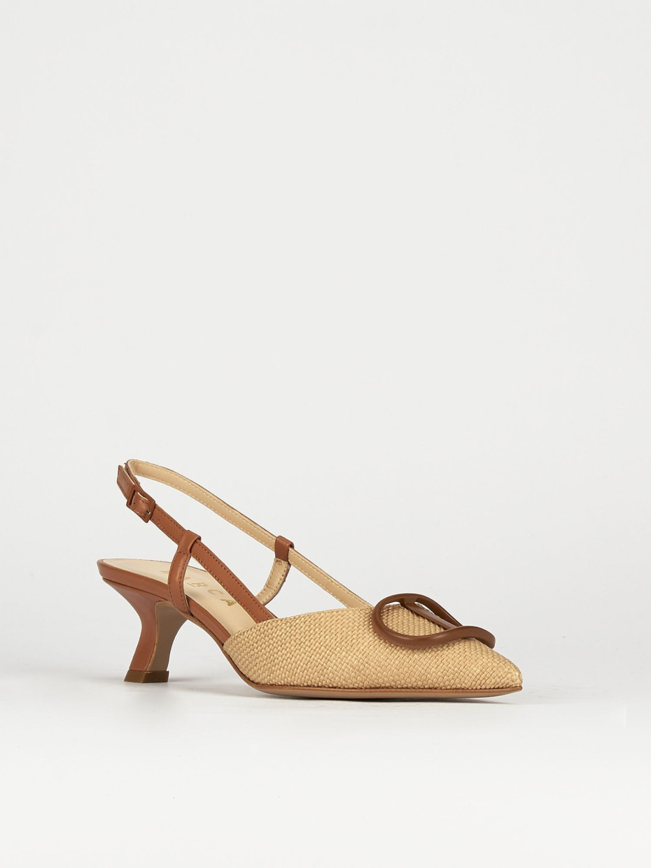 Slingback decoltè tacco 3 cm marrone pelle