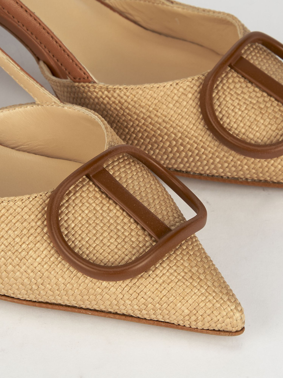 Slingback decoltè tacco 3 cm marrone pelle