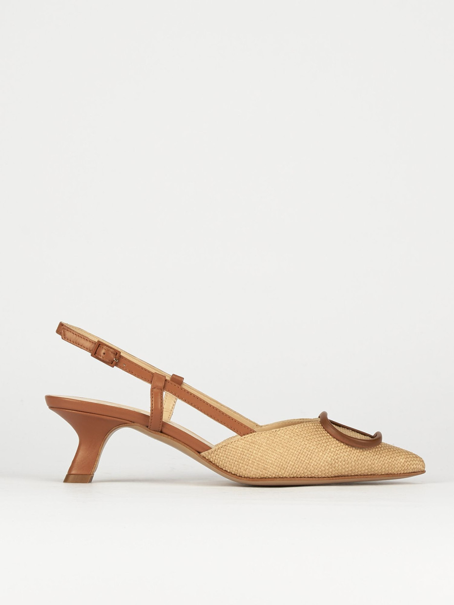 Slingback decoltè tacco 3 cm marrone pelle