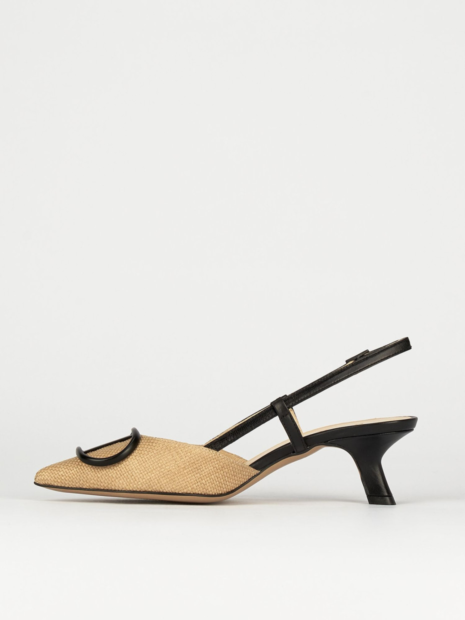 Slingback decoltè tacco 3 cm nero pelle
