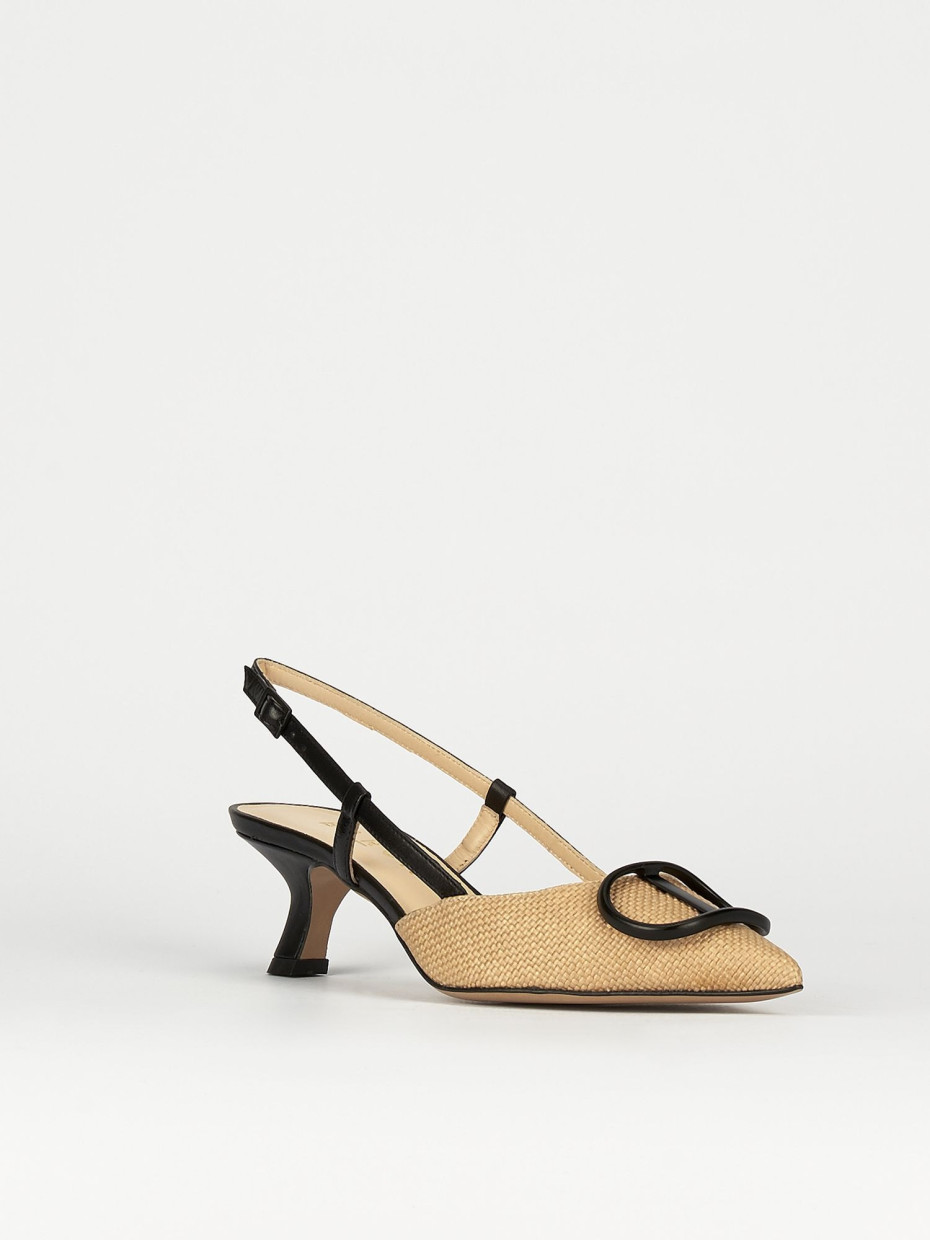 Slingback decoltè tacco 3 cm nero pelle