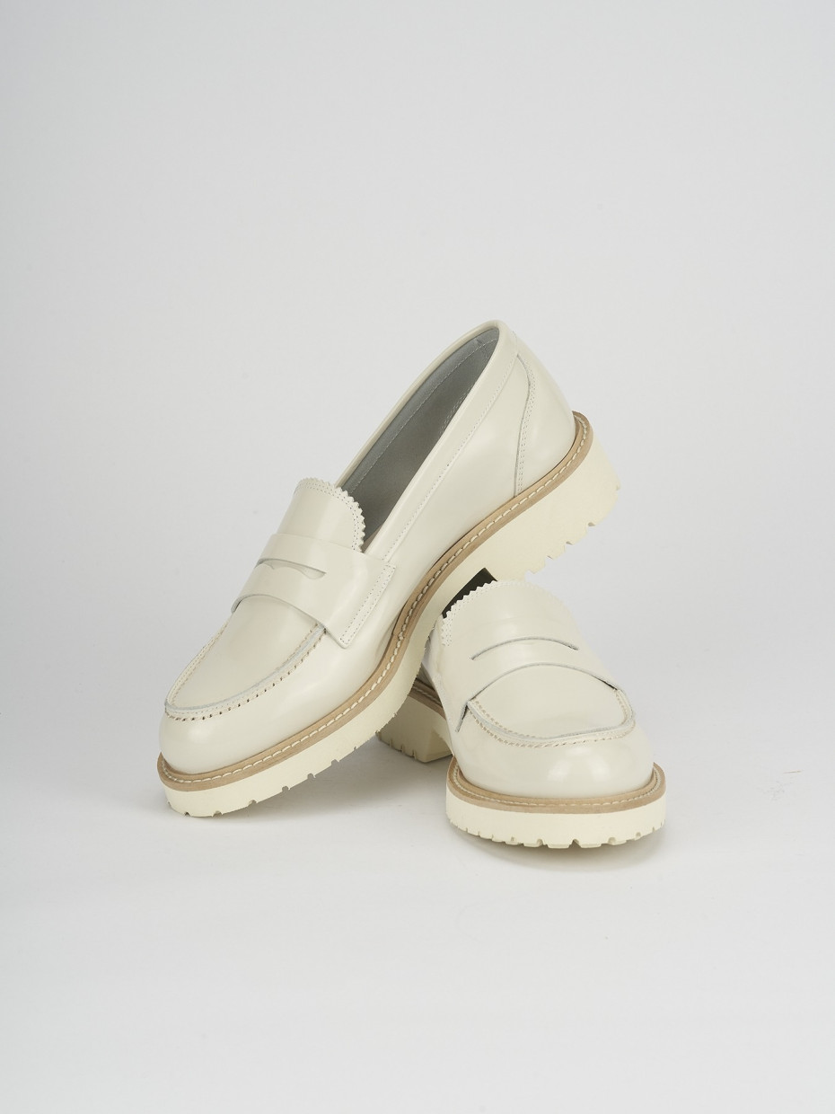 Mocassino tacco 1 cm bianco pelle