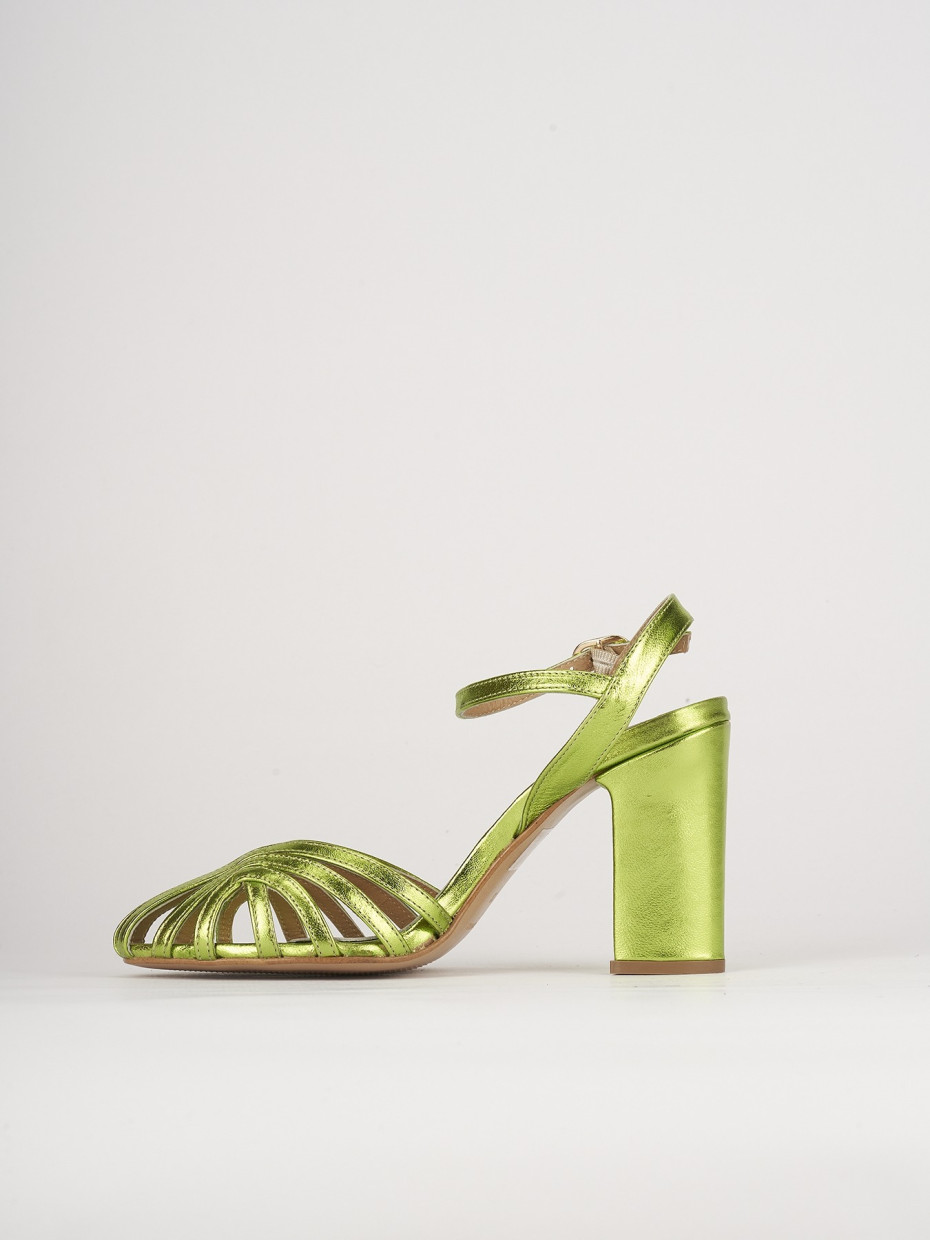 High heel sandals heel 7 cm green leather