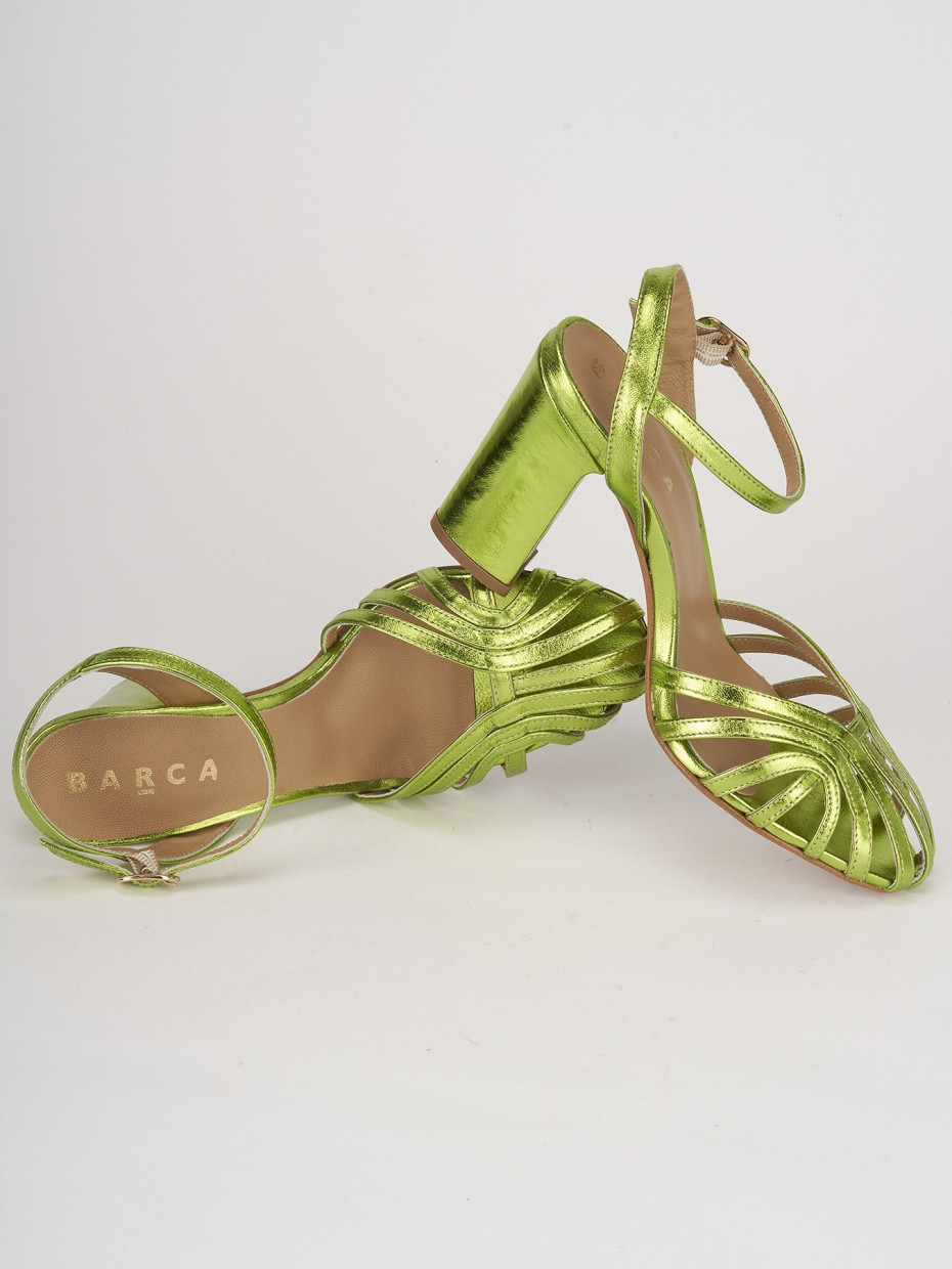 High heel sandals heel 7 cm green leather