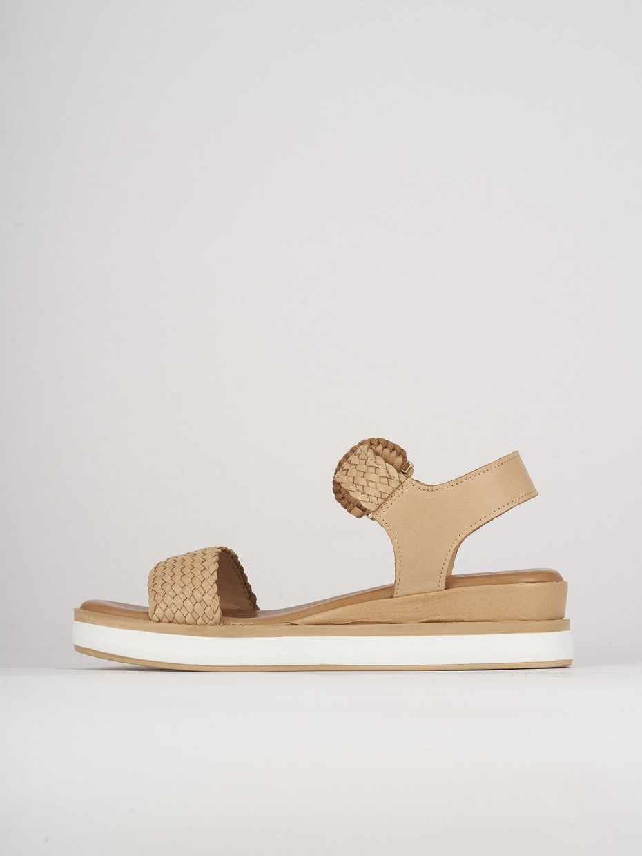 Sandali zeppa tacco 3cm pelle beige