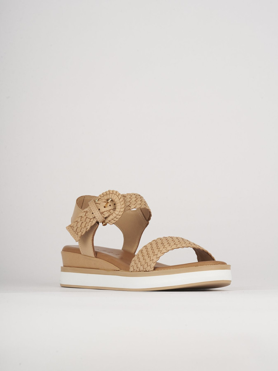 Sandali zeppa tacco 3cm pelle beige