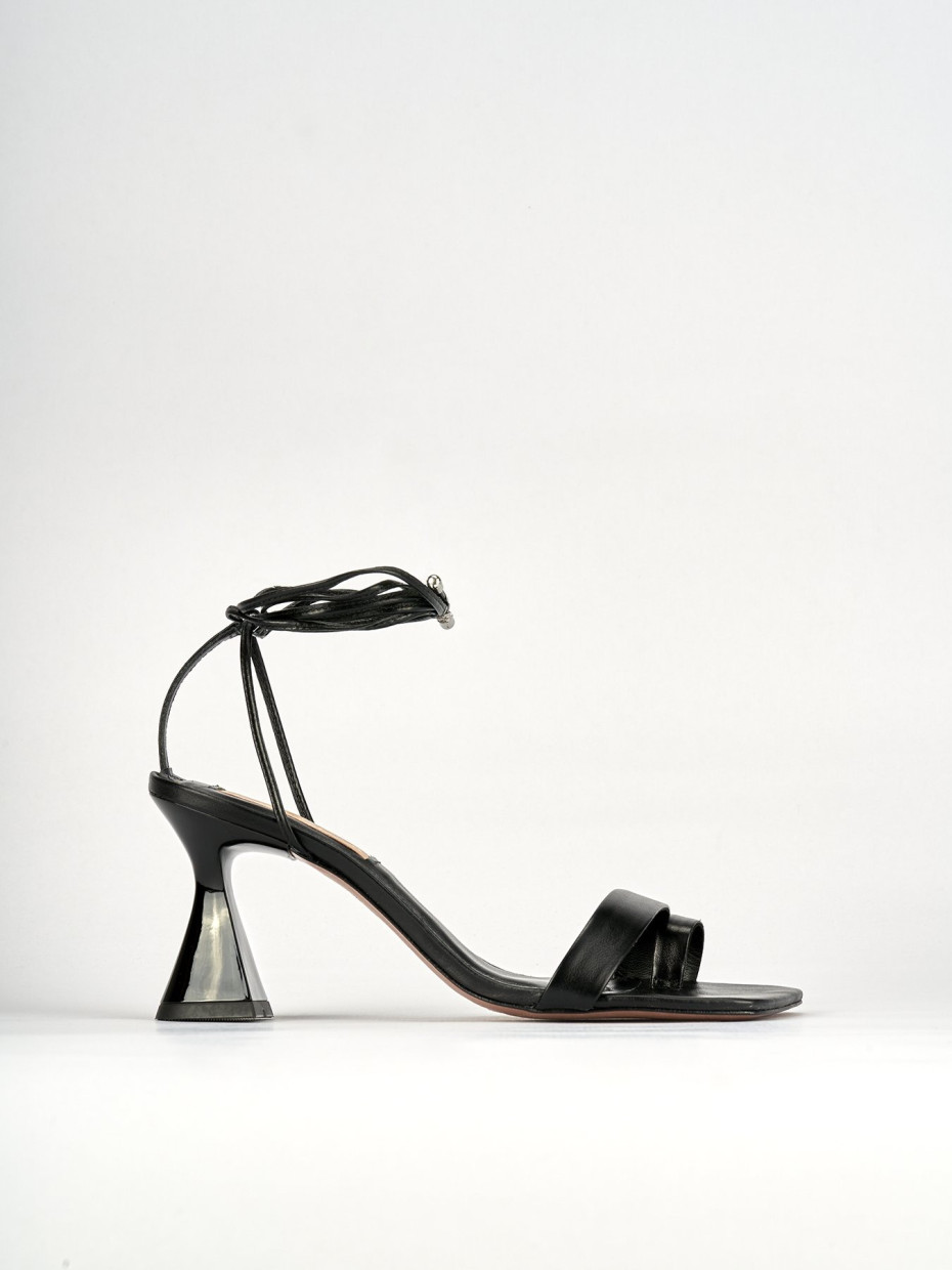 High heel sandals heel 8 cm black leather