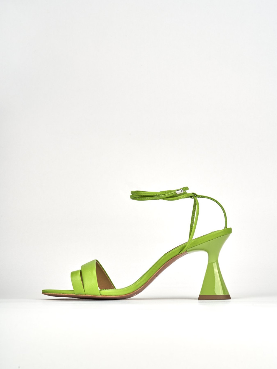 High heel sandals heel 8 cm green leather