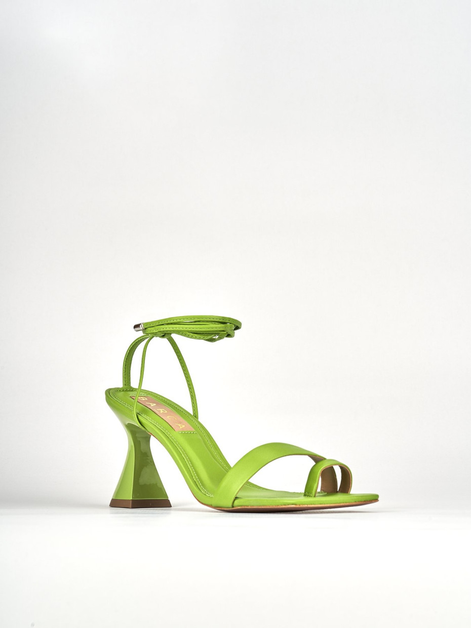 High heel sandals heel 8 cm green leather