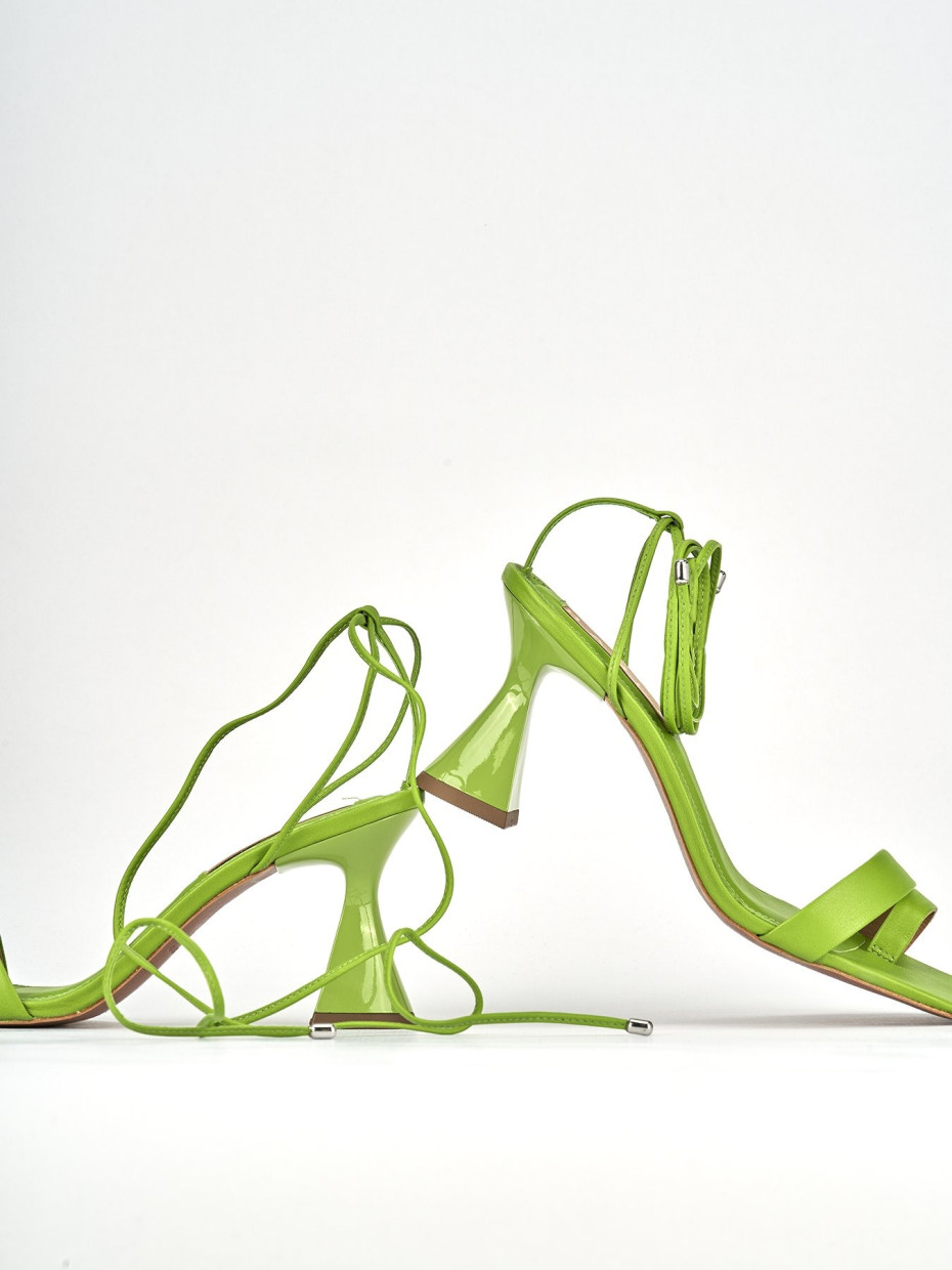 High heel sandals heel 8 cm green leather