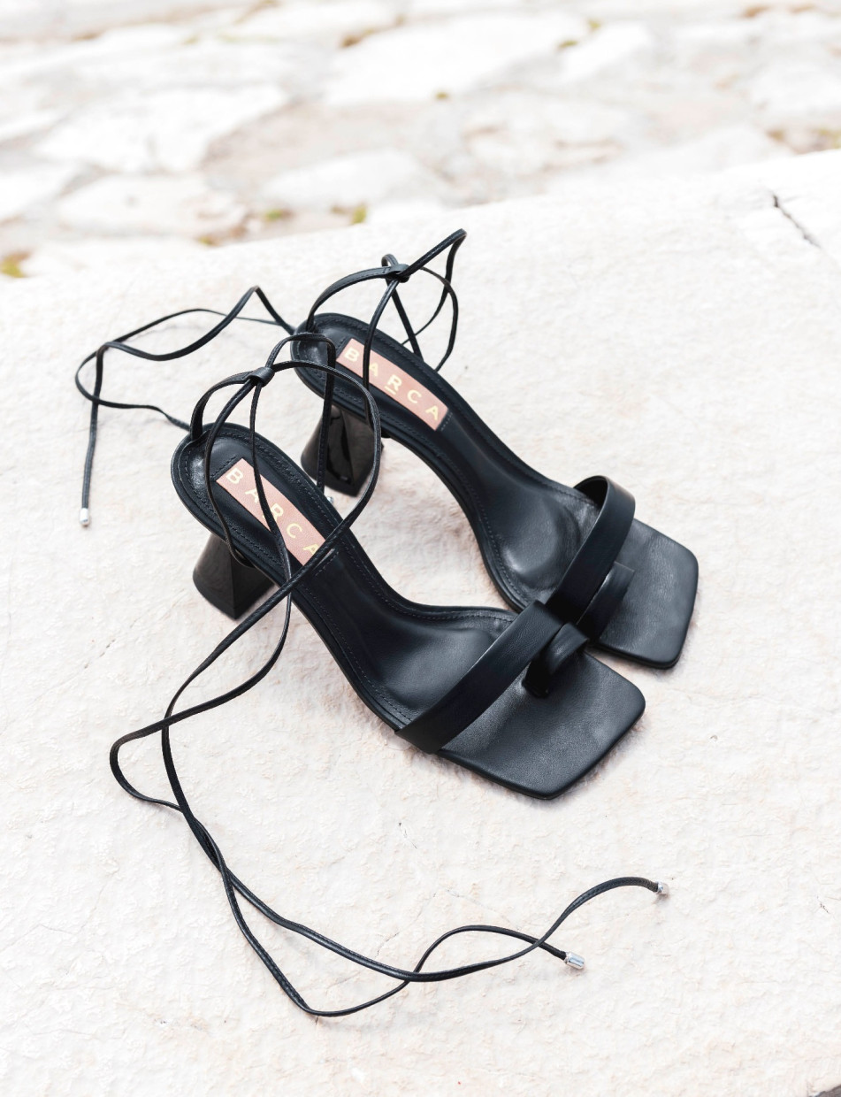 High heel sandals heel 8 cm black leather