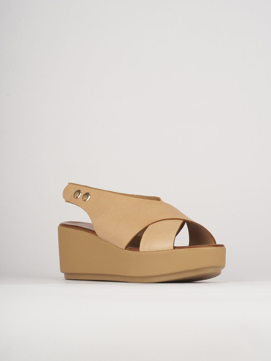 Sandali zeppa tacco 7cm pelle beige