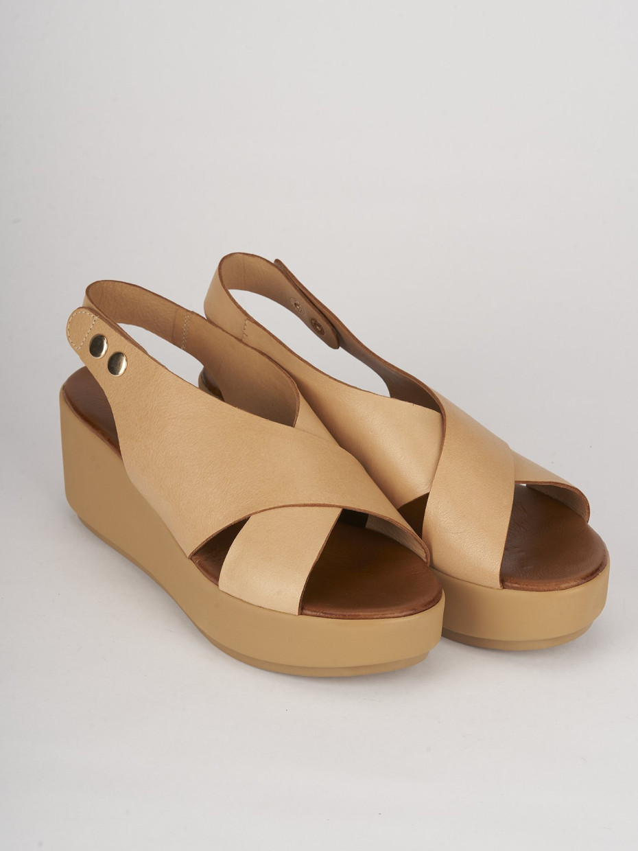 Sandali zeppa tacco 7cm pelle beige