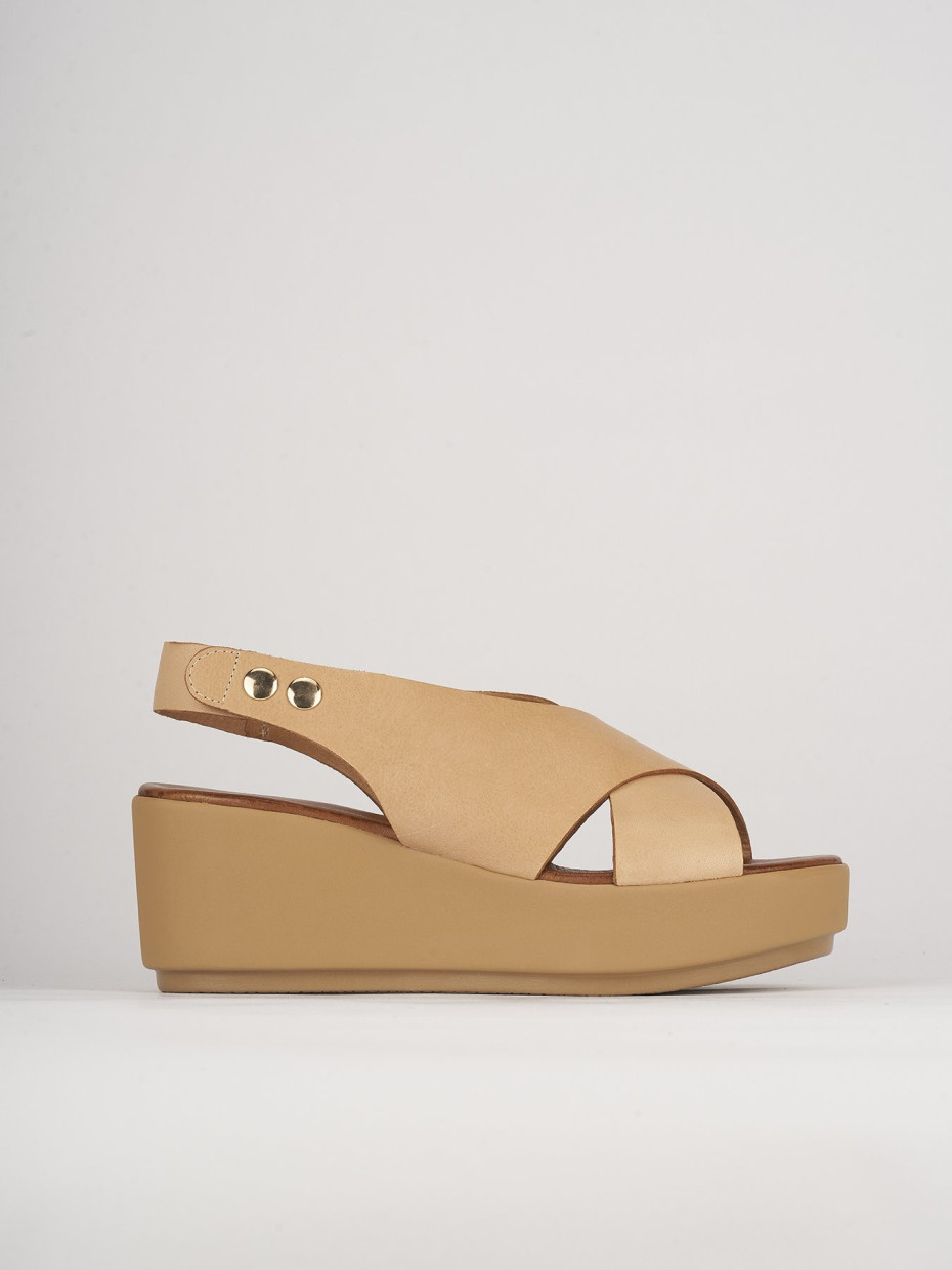 Sandali zeppa tacco 7cm pelle beige