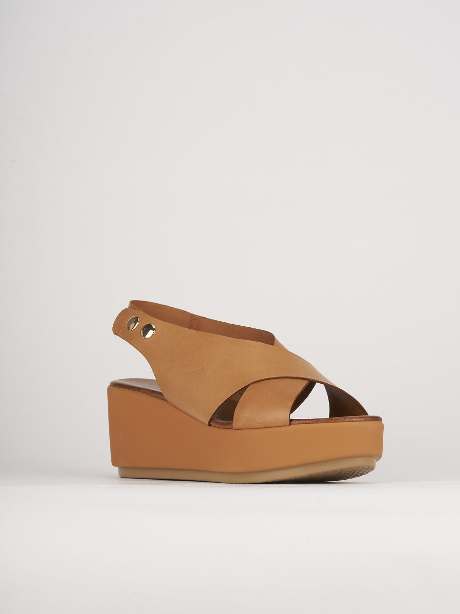 Wedge heels woman heel 7 cm brown leather Barca Stores