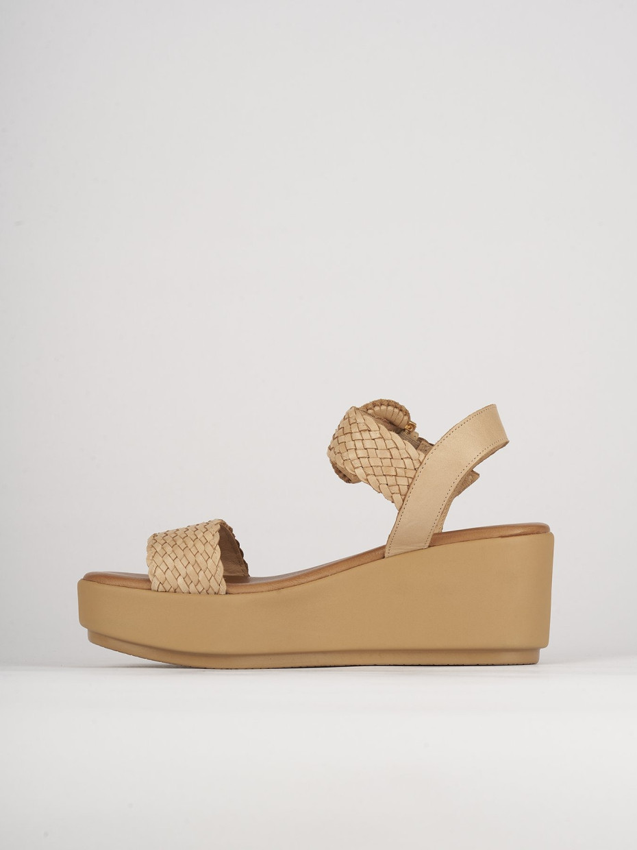 Sandali zeppa tacco 7cm pelle beige