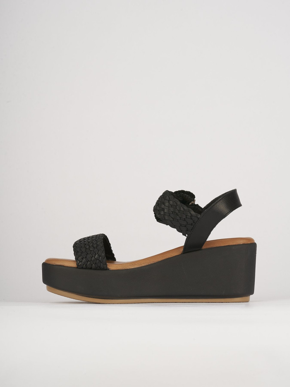 Sandali zeppa tacco 7cm pelle nero