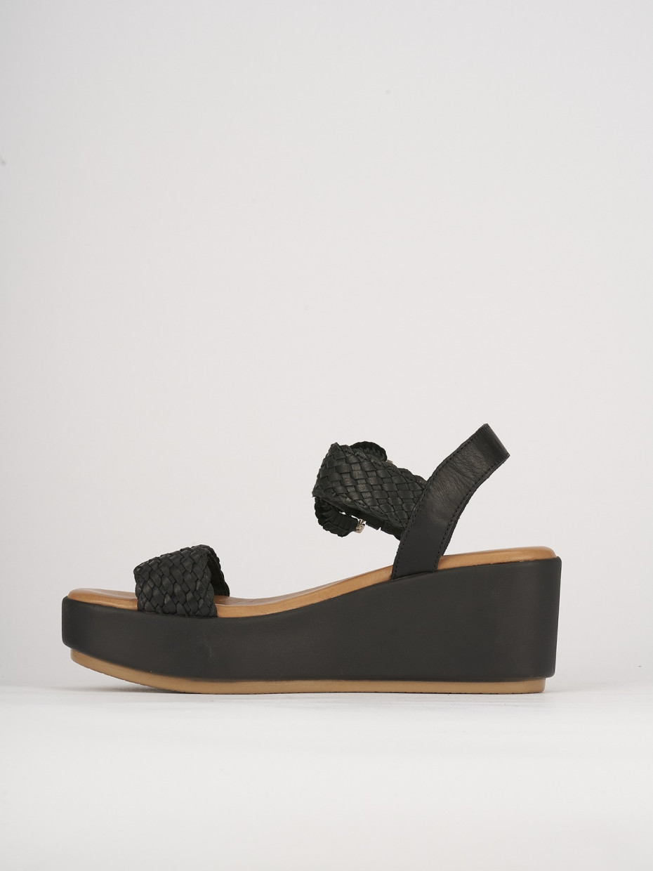 Sandali zeppa tacco 7cm pelle nero