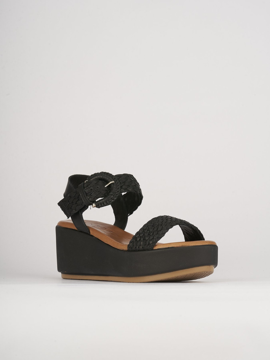 Sandali zeppa tacco 7cm pelle nero