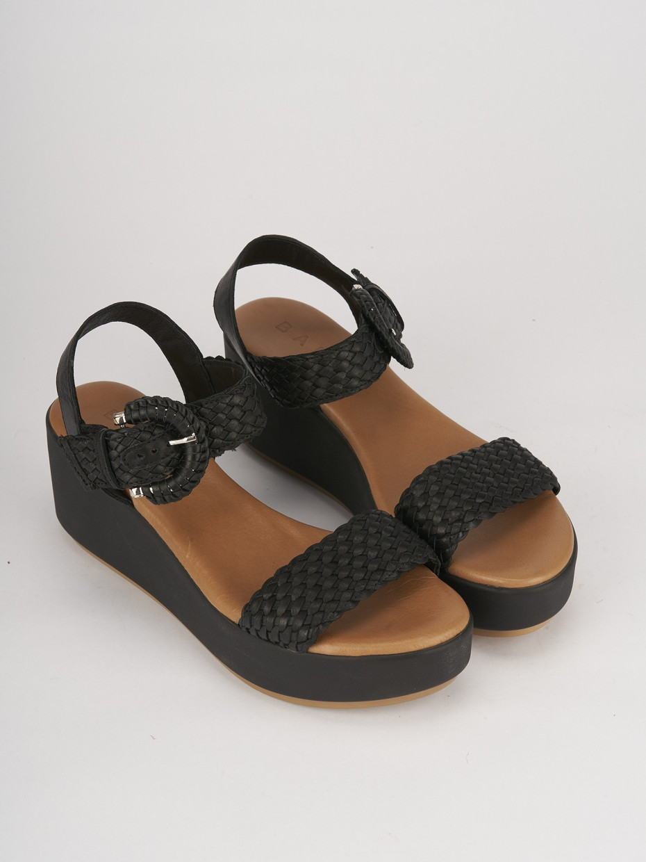 Sandali zeppa tacco 7cm pelle nero