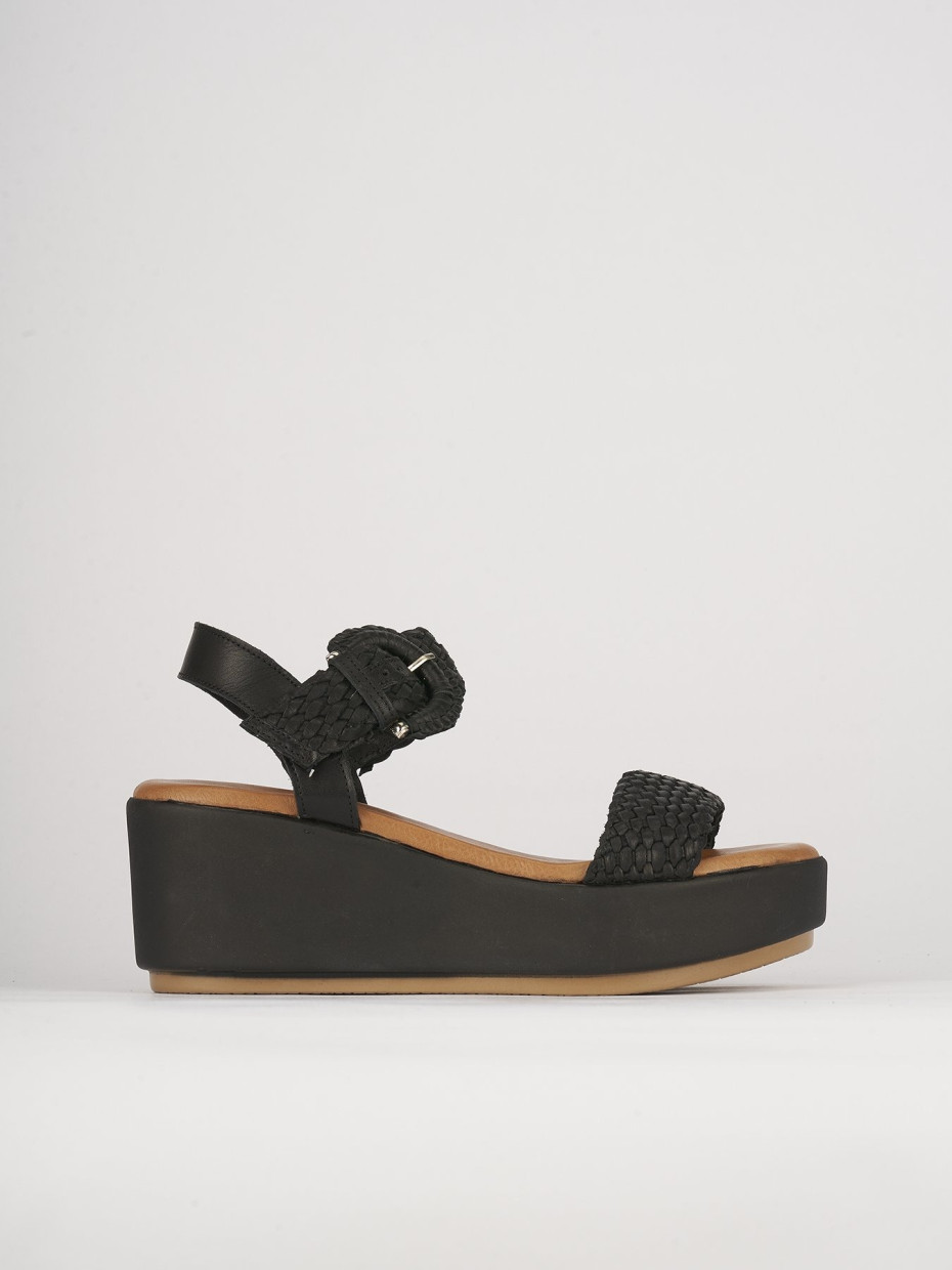 Sandali zeppa tacco 7cm pelle nero