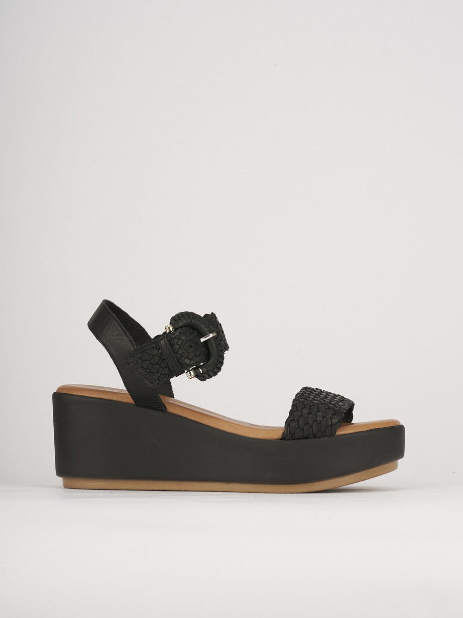 Wedge heels woman heel 7 cm black leather Barca Stores