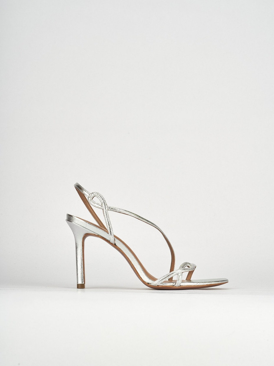 High heel sandals heel 9 cm silver leather