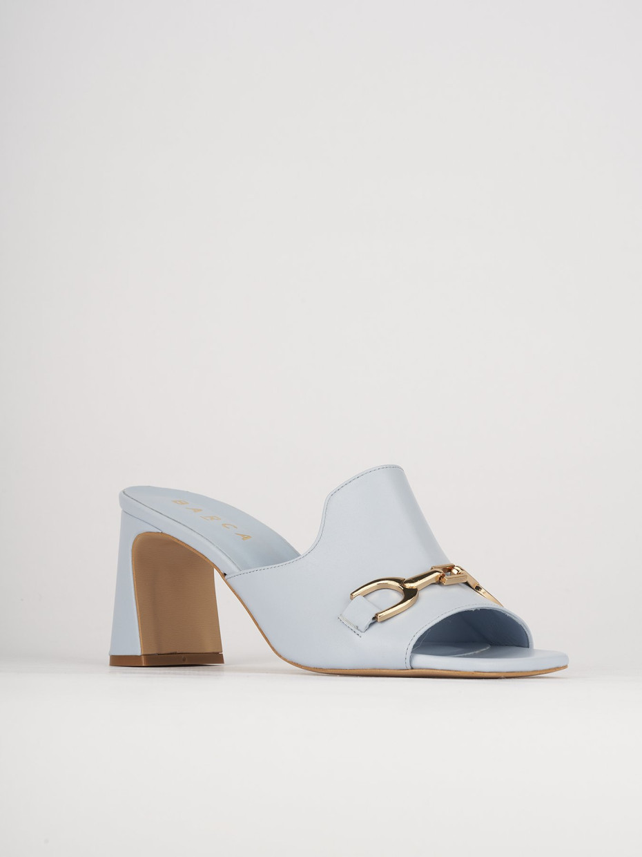 Slippers heel 7 cm light blue leather