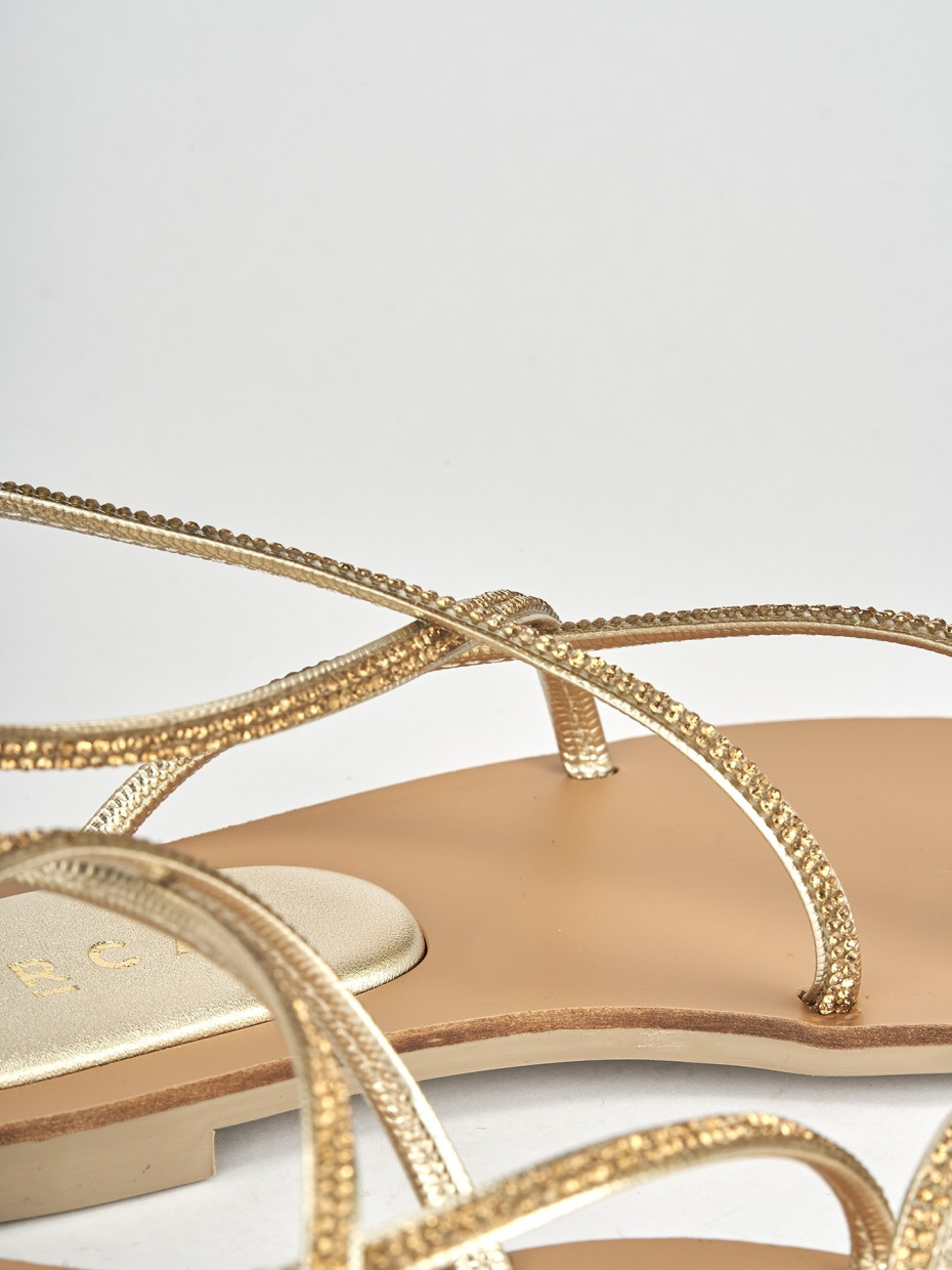 Low heel sandals woman heel 1 cm gold leather Barca Stores