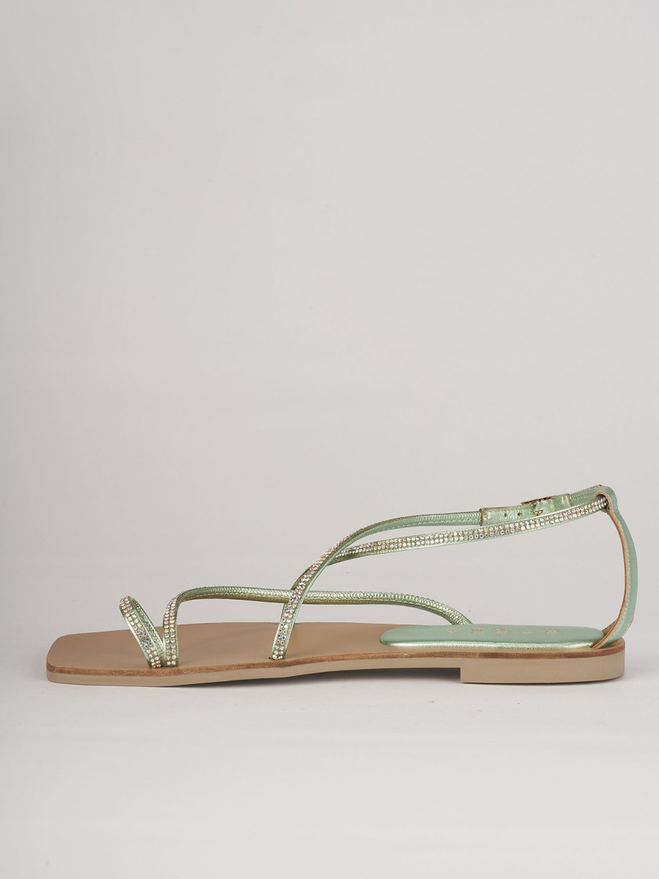 Low heel sandals heel 1 cm green leather