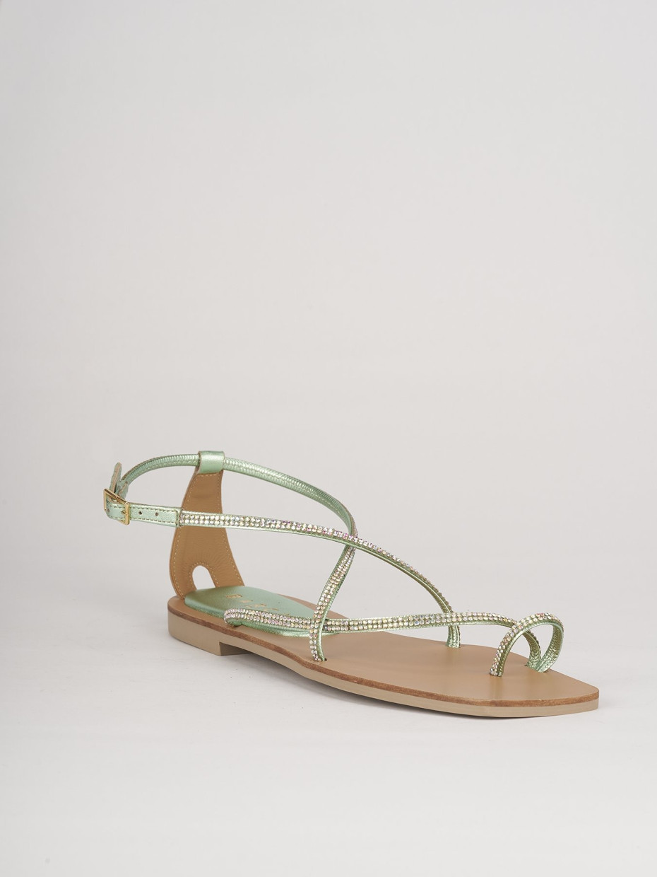 Low heel sandals heel 1 cm green leather