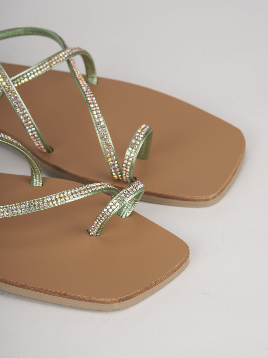 Low heel sandals heel 1 cm green leather