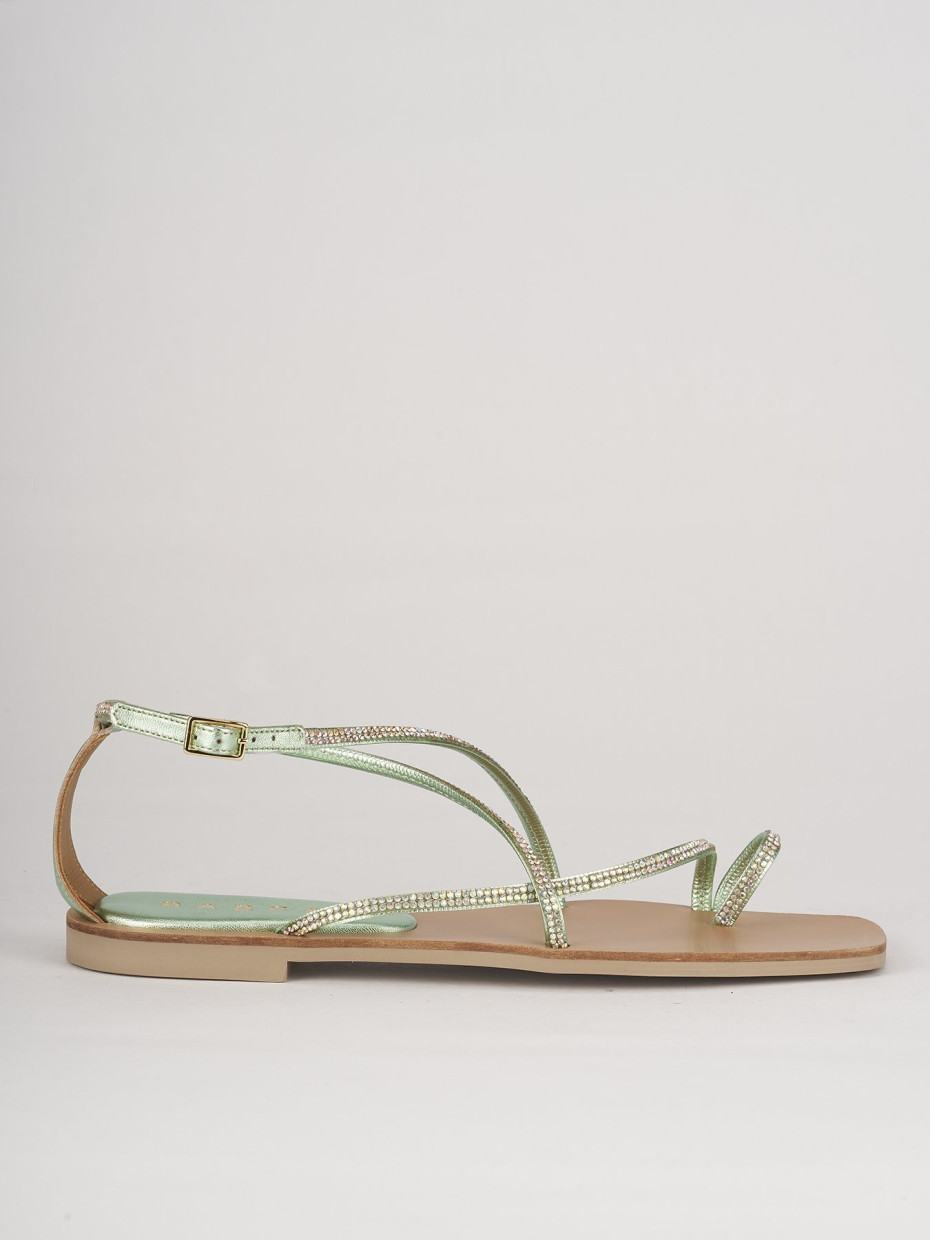 Low heel sandals heel 1 cm green leather