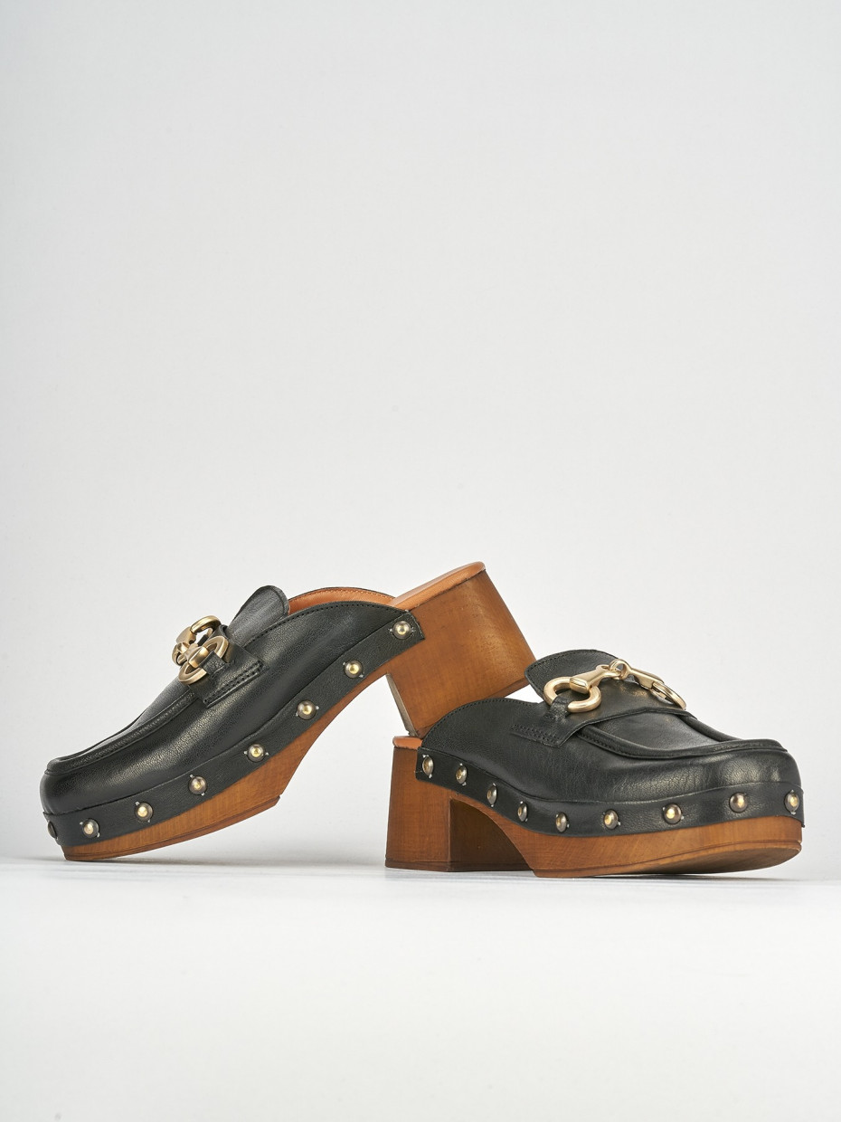 Sabot woman heel 5 cm black leather Barca Stores