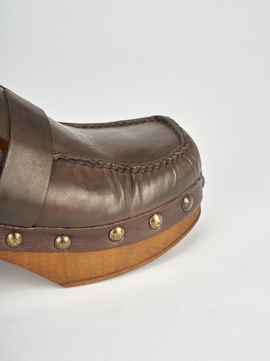 Sabot heel 5 cm dark brown leather