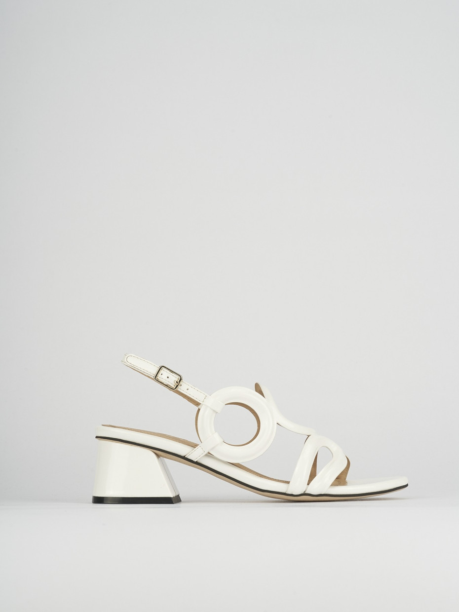 High heel sandals heel 5 cm white varnish