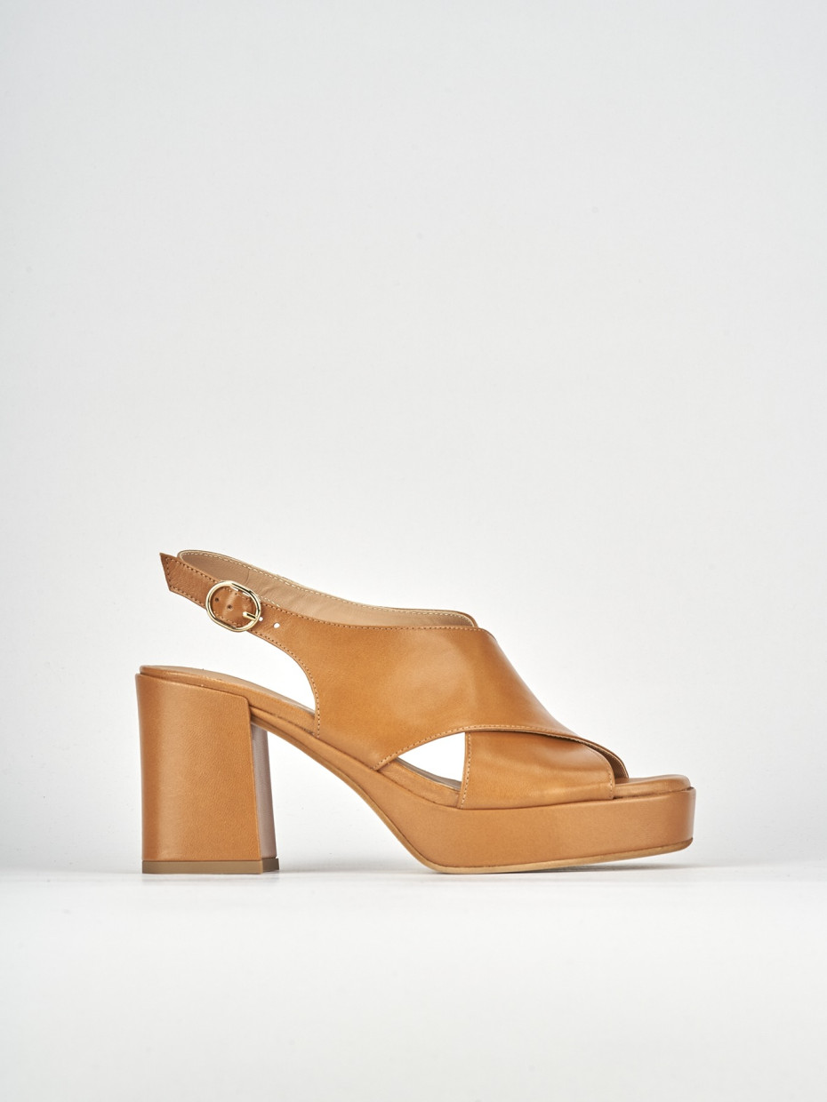 High heel sandals heel 9 cm brown leather