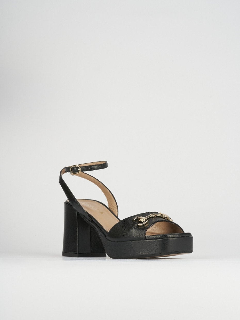 High heel sandals heel 7 cm black leather