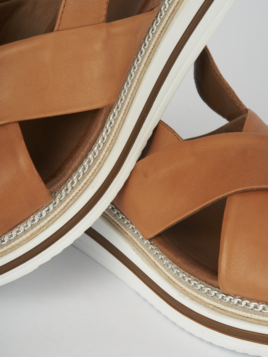 Sandali zeppa tacco 5cm pelle marrone Barca Stores