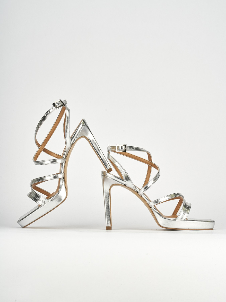 Sandali tacco 8cm pelle argento